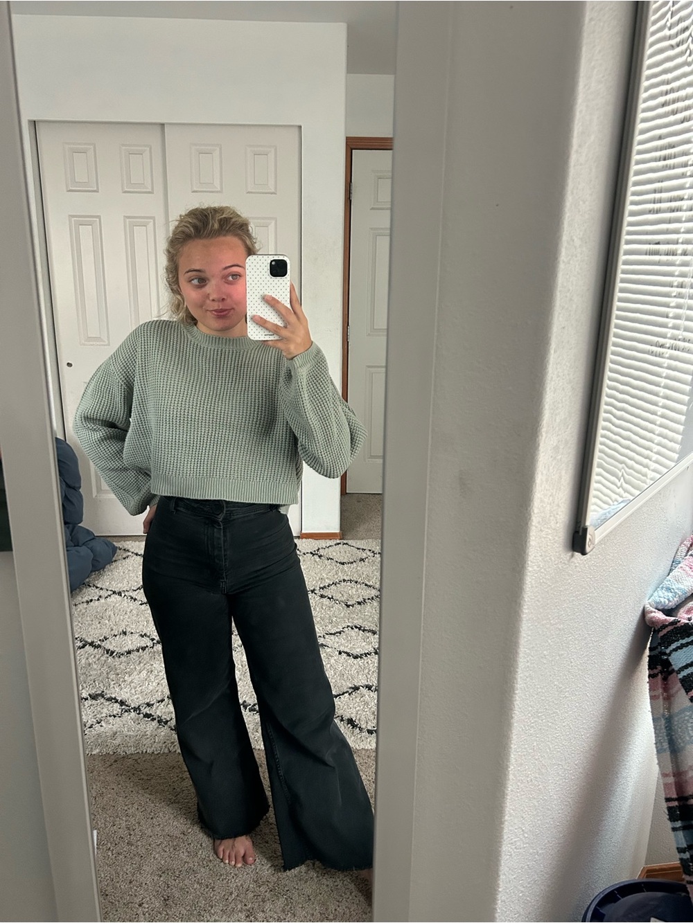 La Hearts Sage Green Ribbed Knit Top